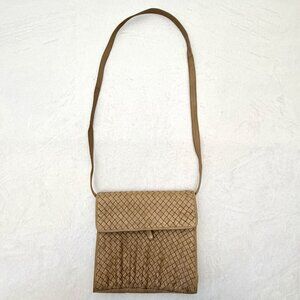 Vintage Pier Caranti Woven Leather Purse 9" x 9" Taupe Made In Italy